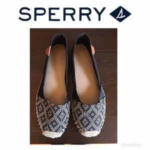 Sperry Blue & Tan Espadrilles Katama Cape Shoes Size 7.5 Tribal Print Canvas